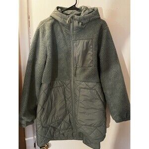 Lands' End Women's Sage Green Mixed-Media Sherpa Fleece and Quilted Parka Jacket
